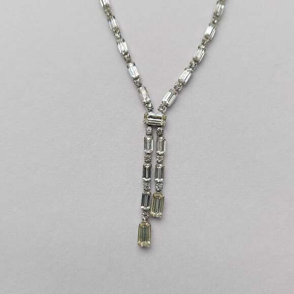 Vintage Kramer Rhinestone Necklace With Baguette and Round Cut Crystals - Picture 2 of 9